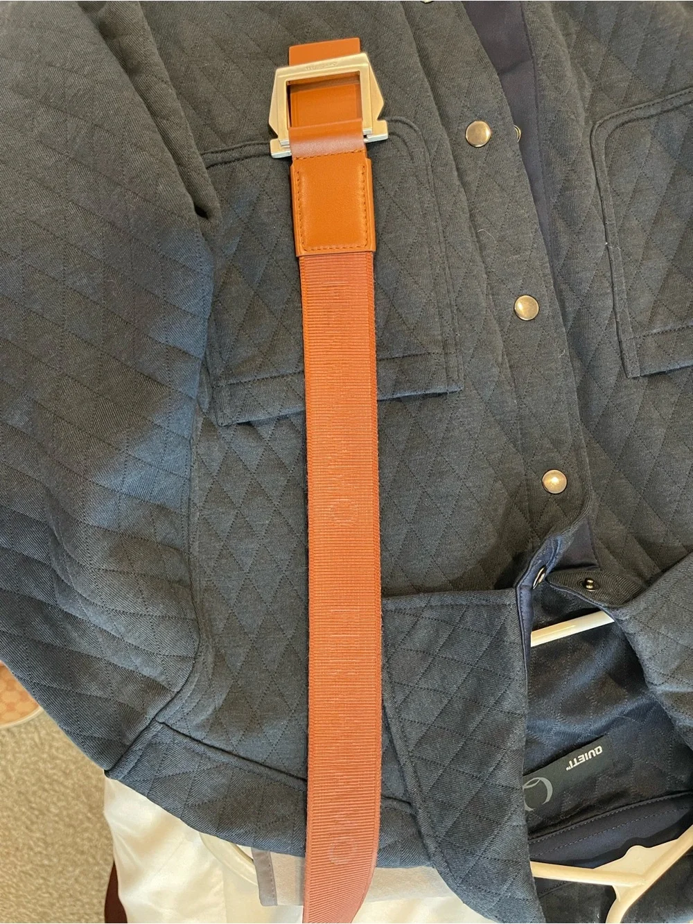 Salvatore Ferragamo Orange Leather-Trim Belt with Gold Buckle